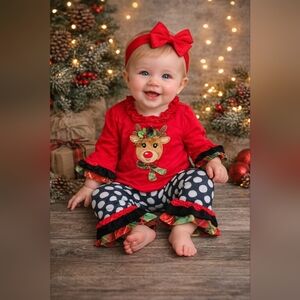 Rare Editions Rudolf Reindeer Applique Outfit